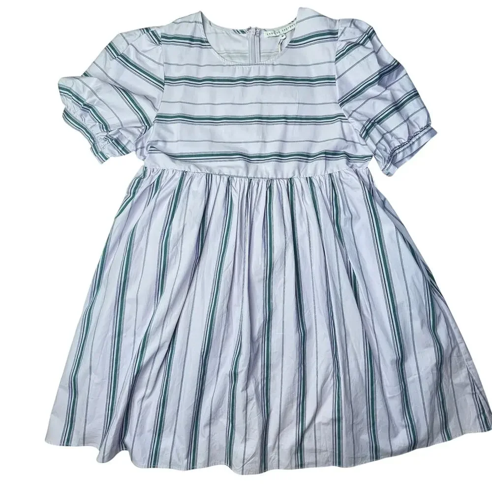 English Factory Puff Sleeve Striped Mini Dress size M Lilac Relaxed Babydoll New - Picture 6 of 10